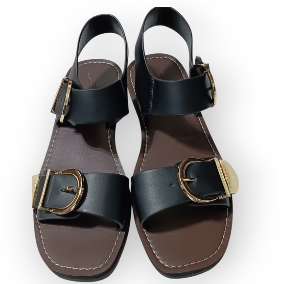 Universal Thread Black Sandals with Gold Buckles - Picture 2 of 8